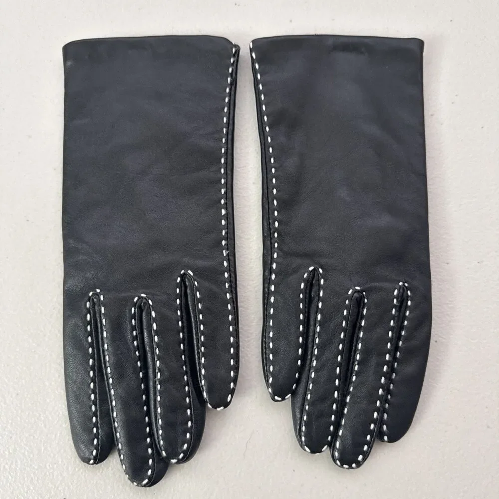 Preston And York Black Leather Gloves Women’s Size Small Contrasting Stitch